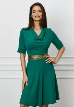 Rochie Dy Fashion verde cu banda aurie in talie imagine