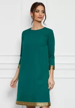 Rochie Dy Fashion verde cu banda decorativa la baza imagine