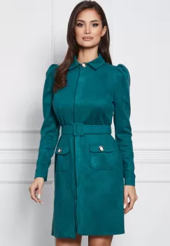 Rochie Dy Fashion verde cu buzunare si curea in talie imagine