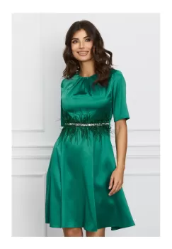 Rochie DY Fashion verde cu cordon din pene si strasuri in talie imagine