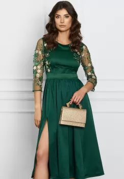 Rochie DY Fashion verde cu dantela florala la bust imagine