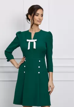 Rochie Dy Fashion verde cu funda la bust si nasturi pe fusta imagine