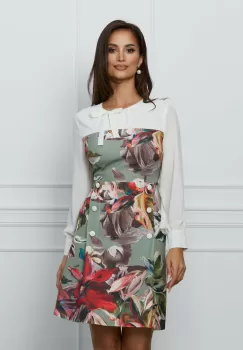 Rochie Dy Fashion verde cu imprimeu corai si maneci din voal imagine