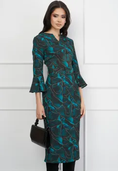 Rochie DY Fashion verde cu imprimeuri si curea in talie imagine