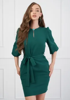 Rochie DY Fashion verde cu maneci bufante si cordon in talie imagine