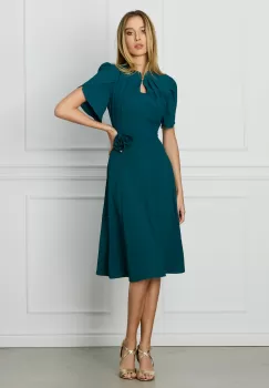 Rochie DY Fashion verde cu maneci lalea si trandafir in talie imagine