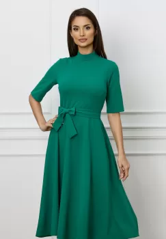 Rochie Dy Fashion verde cu maneci scurte si cordon in talie imagine