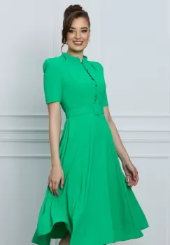 Rochie Dy Fashion verde cu nasturi la bust si curea in talie imagine