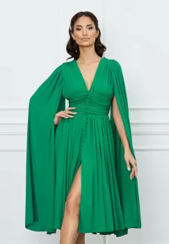 Rochie Dy Fashion verde cu nasturi si maneci ample din voal imagine