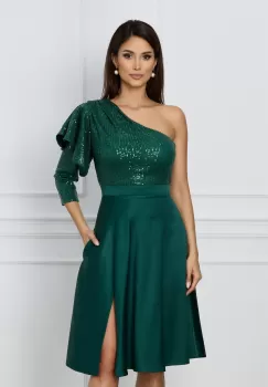 Rochie Dy Fashion verde cu paiete la bust si fusta din tafta imagine