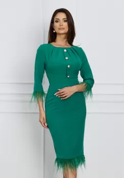 Rochie Dy Fashion verde cu pene la maneci si la baza imagine
