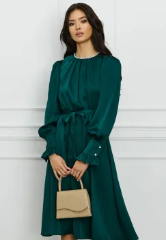 Rochie DY Fashion verde cu perle si cordon in talie imagine