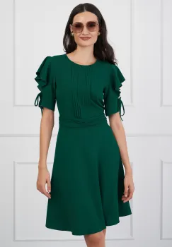 Rochie DY Fashion verde cu pliuri pe bust si volane pe maneci imagine