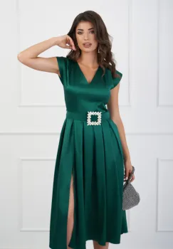Rochie DY Fashion verde cu pliuri si curea cu catarama stralucitoare in talie imagine