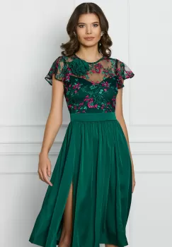 Rochie DY Fashion verde cu trandafir si dantela la bust imagine