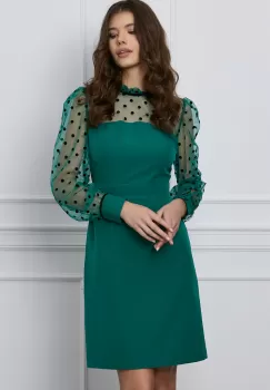 Rochie Dy Fashion verde cu tull si buline catifelate imagine
