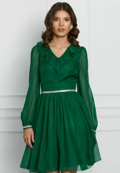 Rochie DY Fashion verde cu volan si strasuri imagine