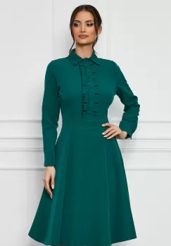 Rochie Dy Fashion verde cu volanase si nasturi la bust imagine
