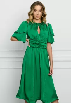 Rochie DY Fashion verde cu volane la maneci si decupaj la decolteu imagine