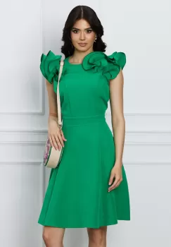 Rochie DY Fashion verde cu volane la umeri imagine