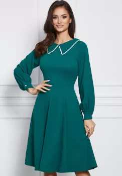Rochie Dy Fashion verde din crep cu guler accesorizat imagine