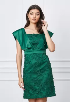 Rochie Dy Fashion verde din dantela cu tafta pe umeri imagine