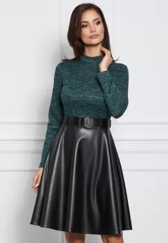 Rochie Dy Fashion verde din jerse cu fusta din piele ecologica imagine
