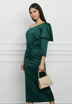 Rochie DY Fashion verde din tafta cu funda pe umar imagine
