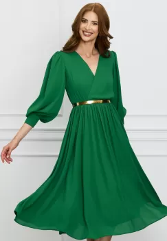 Rochie Dy Fashion verde din voal cu bust petrecut si curea in talie imagine