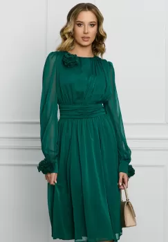 Rochie DY Fashion verde din voal cu trandafiri la maneci si decolteu imagine