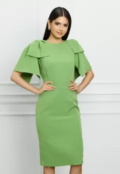 Rochie DY Fashion verde fistic cu funde pe umeri imagine