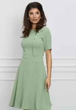 Rochie Dy Fashion verde fistic cu nasturi decorativi pe bust imagine