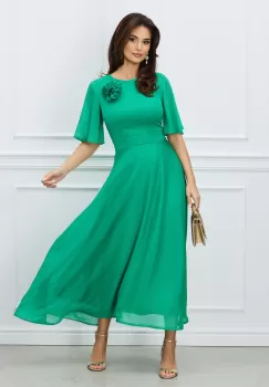 Rochie DY Fashion verde lunga cu accesoriu la bust imagine