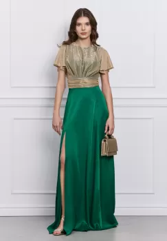 Rochie DY Fashion verde lunga cu bust din fir lurex si crepeu maxi imagine