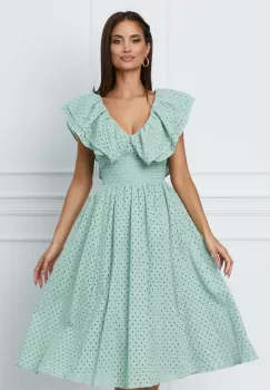 Rochie Dy Fashion verde mint din ghipura cu volane la bust imagine