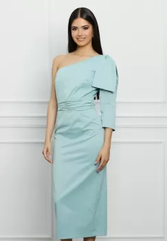Rochie DY Fashion verde mint din tafta cu funda pe umar imagine