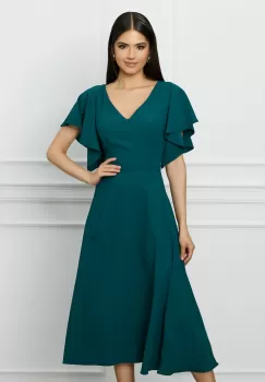 Rochie DY Fashion verde petrol din voal cu maneci scurte imagine