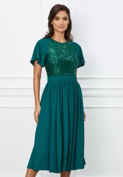 Rochie Dy Fashion verde vaporoasa cu paiete la bust imagine