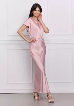 Rochie Elena lunga roz din satin imagine