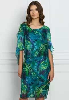 Rochie Elina din voal cu imprimeu verde si turcoaz imagine