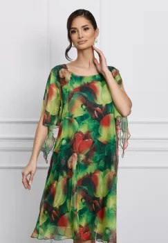 Rochie Elina verde din voal cu imprimeu corai imagine