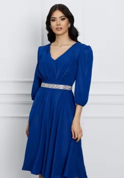 Rochie Ella Collction Inna albastra cu cordon stralucitor in talie imagine