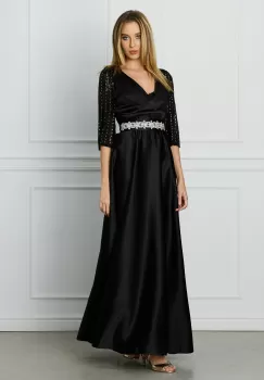 Rochie Ella Collection Adria lunga neagra cu cordon in talie imagine
