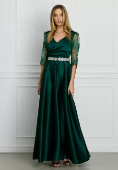 Rochie Ella Collection Adria lunga verde cu cordon in talie imagine