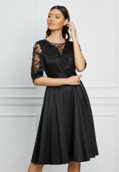 Rochie Ella Collection Alia neagra cu paiete si cordon in talie imagine