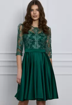 Rochie Ella Collection Ana verde cu dantela si glitter la bust imagine