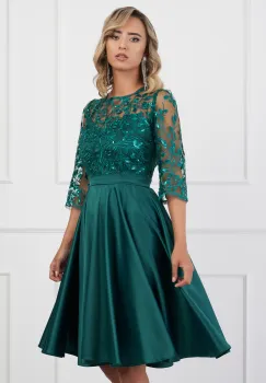 Rochie Ella Collection Ana verde cu dantela si paiete la bust imagine