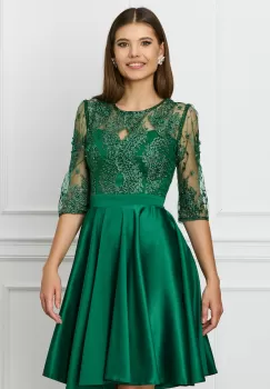 Rochie Ella Collection Ana verde cu dantela si perle la bust imagine