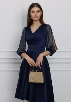 Rochie Ella Collection Anda bleumarin cu maneci din lurex imagine