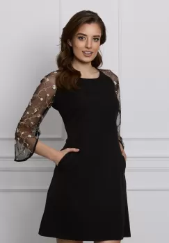 Rochie Ella Collection Andrea neagra cu broderie aurie pe maneci imagine